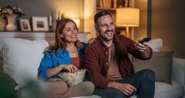Frau mit Mann beim Fernsehen Frau mit Mann beim Fernsehen