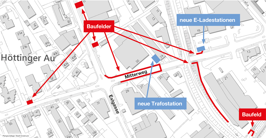 Baustellenplan Mitterweg in der Exlgasse